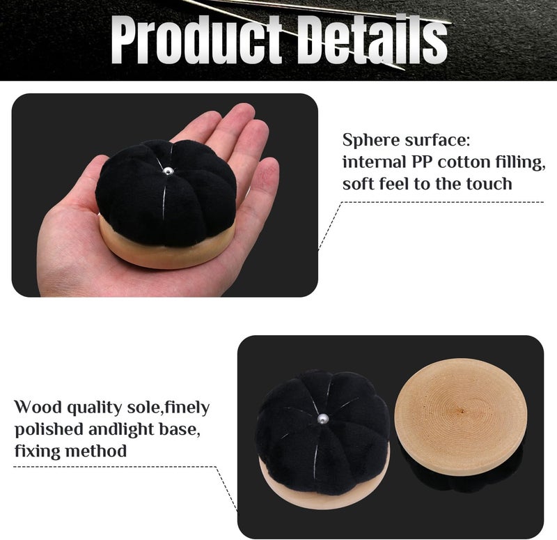 Uxney Pin Cushion,Wooden Sewing Pin Cushion Pincushion Needle Cushion for Sewing Quilting Needlework DIY Crafts(Black,2 PCS) - Image 4